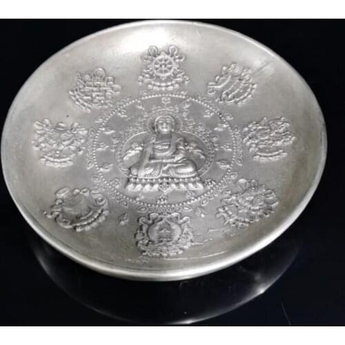 China archaize White copper Disk small crafts statue