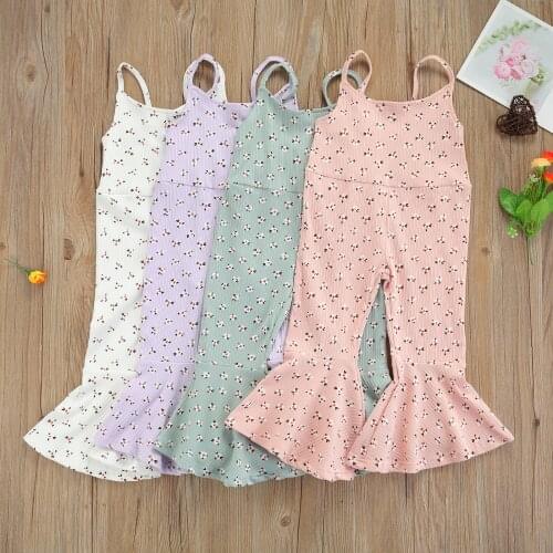 Fashion Summer Kids Baby Girls Suspender Jumpsuits Sleeveless Flower Print Ruffle Romper Children Backless Beach Clothing