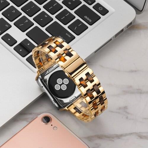 Granular Resin+Steel Fashion Strap for Apple Watch Band 44/40mm 42/38mm Exquisite Women Bracelet for iWatch Series SE/6/5/4/3/2