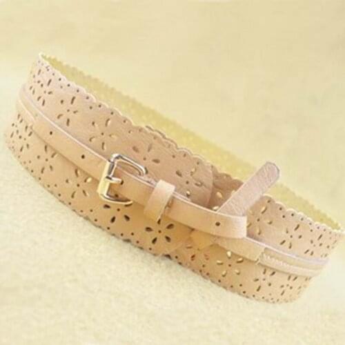 Fashion Women Belt PU Leather Hollow Flower Wide Waist Belts Lady Waistband Belts Dress Adornment
