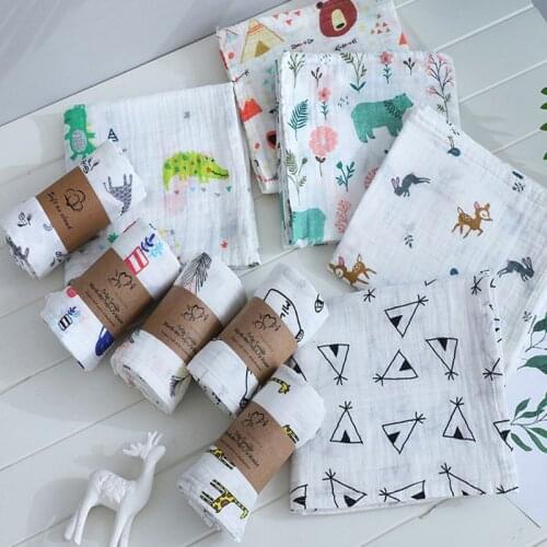 Muslin 100% Cotton Baby Blanket 110*120cm Soft Newborn Blankets 2 Layers Bath Gauze Infant Swaddle Wrap Sleepsack Stroller Cover