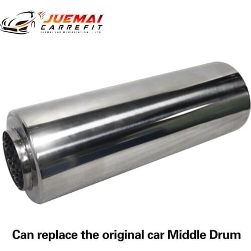 51 60mm Inlet Drum Car Exhaust Muffler Tip Pipe Car Tail Throat Crimping Silencer Spiral middle muffler Stainless Steel