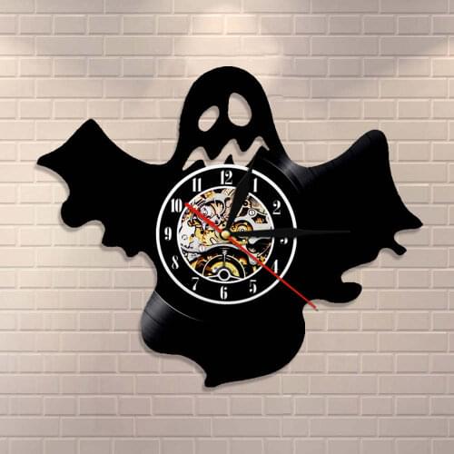 Halloween Dark Horror Home Decoration Cartoon Bat Shape Wall Art Wall Clock Gothic Vampire Bats Vintage Vinyl Record Wall Clock