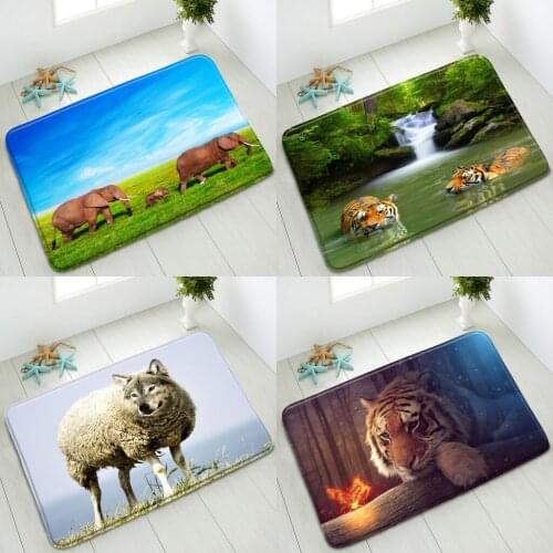 Wild Animals Non-Slip Bath Mats Elephant Tiger Bedroom Kitchen Doormat Absorbent Carpet Floor Mat Washable Home Decor Foot Pads