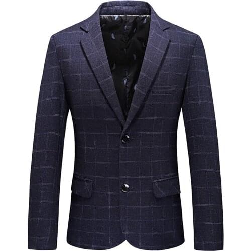 2021 new spring and autumn mens youth plaid casual casual western double button flap jacket blazer