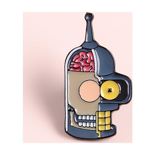 Nuovo robot spilla smalto casco buco cerebrale bulbo oculare ferro testa personalità distintivo costume punk gioielli