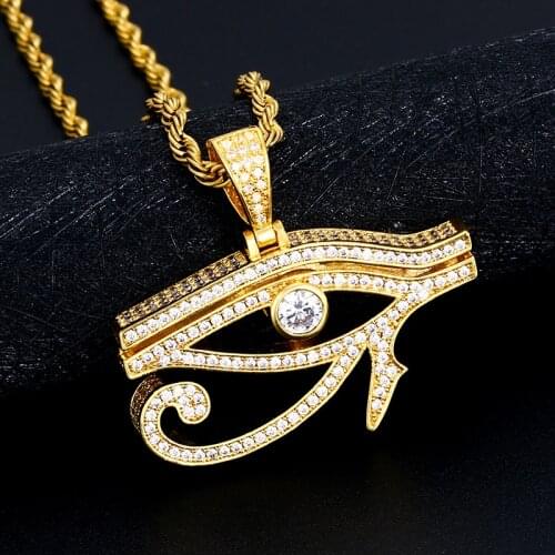 Ancient Egypt The Eye Of Horus Pendant Necklaces For Women And Mens Gold Color Copper Round Hip Hop Jewelry