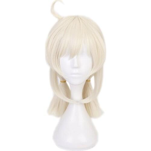 Game Genshin Impact Klee Cosplay Wigs Heat Resistant Synthetic Hair Ponytails Women Beige Wig + Wig Cap