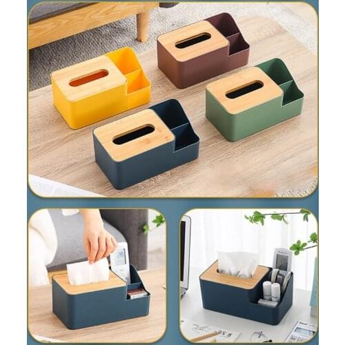 Plastic Tissue Box Bamboo Cover Napkin Paper Dispenser Organizer Cosmetic Storage Remote Control Container for Office new