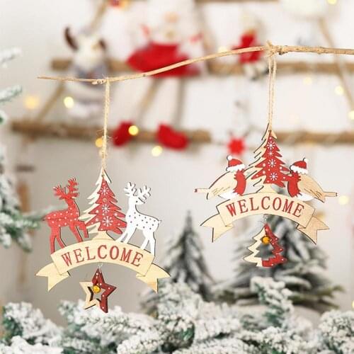 Christmas Wooden Tree Hanging Pendant 2022 New Year Christmas Decoration Letter Cartoon Ornaments Festival Home Decoration