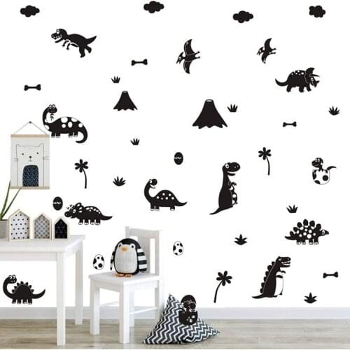 Cartoon Dinosaur Cloud Grass Tree Bones Wall Sticker Kids Room Volcano Tyrannosaurus Dino Egg Jurassic Park Animal Wall Decal