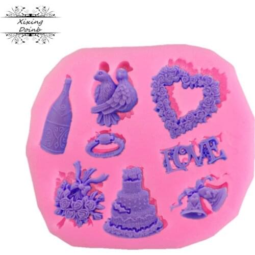 Peace pigeon / love / flower bouquet silicone mold sugar craft cake decorating tool soft candy chocolate mold baking appliances