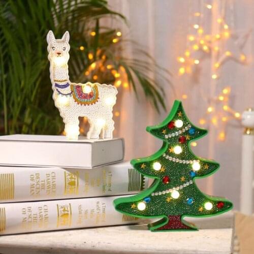 LED Decoration Light Christmas Tree DIY Full Drill Diamond Painting Light Night Lamp Home Bedroom Decor Animal sheep Night Lamp