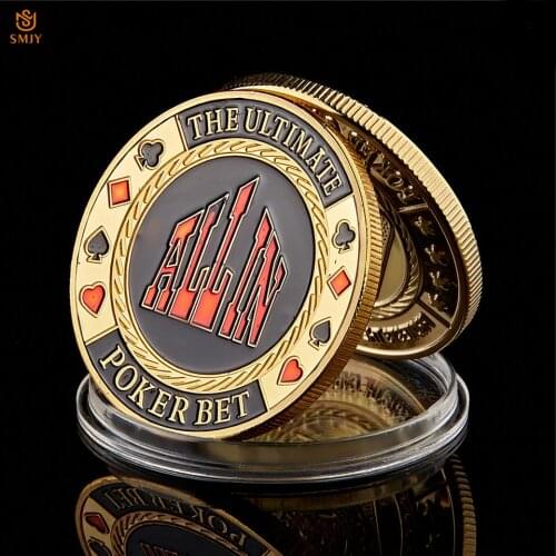 Las Vegas Casino Ultimate Poker Bet "ALL IN" Poker Cards Guard Protector Metal Plated Challenge Token Coin Collect