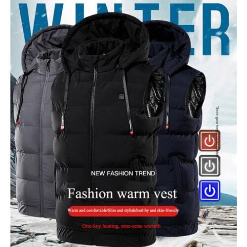 USB Warm Sprots Mens Thermal Coat Heatable Vest 9 Areas Hooded Heated Jackets Womens Winter Outdoor Electric Heating Jackets