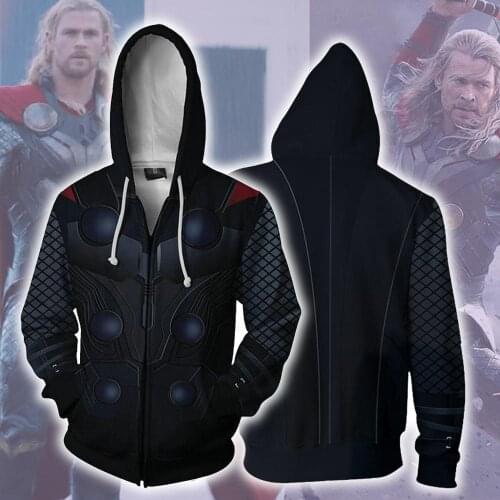 Thor Zip up Hoodies Sweatshirts Long Sleeve Super Hero Cosplay Costume 3D printed Zipper hooded Sweatshirt