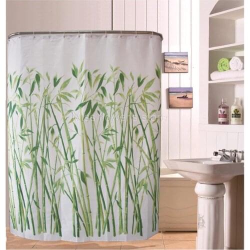 Fresh Bamboo Design Shower Curtain Bathroom Waterproof Mildewproof Polyester Fabric With 12 Hooks 180cm*180cm