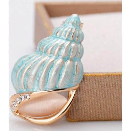 LUBOV Blue Enamel River Snails Brooches Pin For Women Fashion Rhinestone Gold Color Metal Snail Brooch Pin Costume Jewelry
