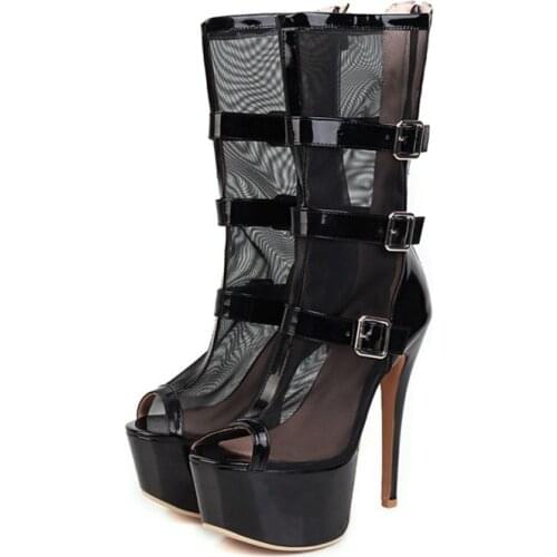 BLXQPYT Women Platform Boots sandals Sexy Fashion Designer Thin High Heels14cm zip Summer Cool Boots Pumps Big size 48 W-3