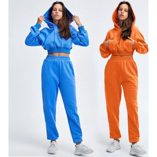 Women Elegant Solid Yoga Running Sets For Women Two Piece Warm Sport Hoodie Sweatshirts Long Pant Set Fashion Casual Wear Winter
