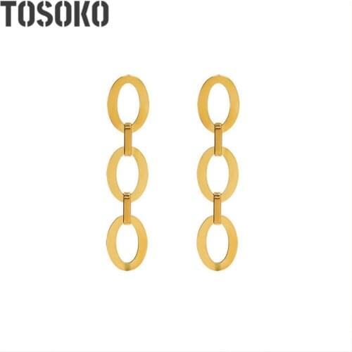 TOSOKO Stainless Steel Jewelry Ins Style Retro Geometric Oval Earrings Womens Long Fashion Exaggerated Drop Earrings BSF374