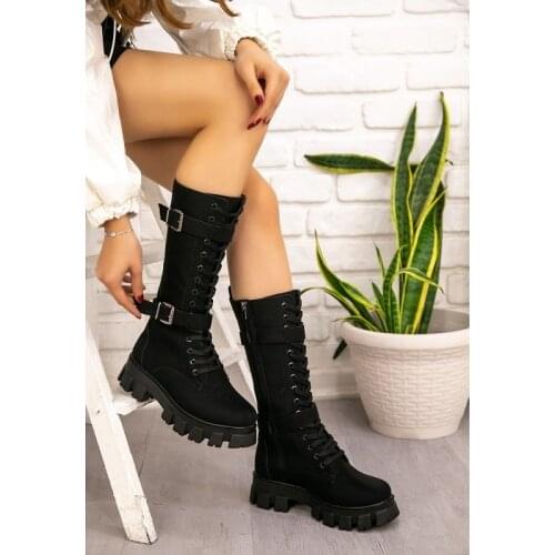 Womens Winter Fashion Boots Suede Materıal Beige Layd Shoes Non-Slip Sole Round Toe With Elastic Band And Laced black Suede