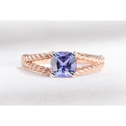 925 Sterling Silver Wedding Ring For Women Tanzanite Nano Created Gemstone Rose Gold Plated Birthday Gifts Delicate Fine Jewelry