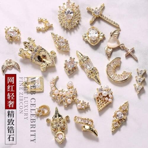 10pcs/lot Heart Cross Arrow Pendant 3D Alloy Nail Art Zircon Pearl Metal Manicure Nails Accessories Nail Decoration Nail charms