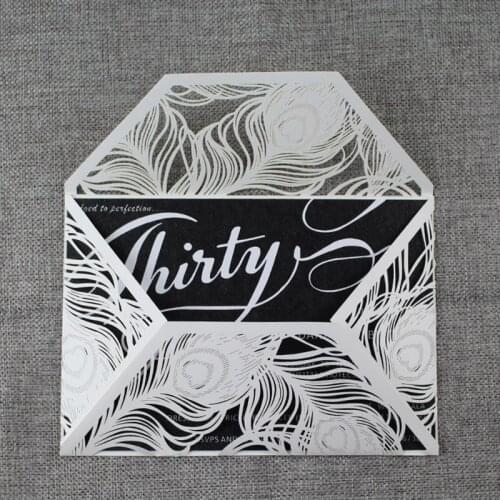 100Pcs Laser Cut Invitation Card Blank Black Blue White Single Paper Birthday Party Invitations With Envelope Custom Printing