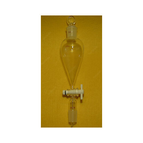 125ml,24/29,Lab Pyriform Separatory Funnel,PTFE Stopcock,Glass Stopper,Glassware