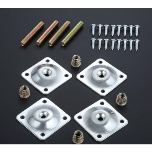 4pc 12 Degree Angled Furniture Leg Mounting Plates for Table Leg Table Chair Feet Attachment Plates w/Hanger Bolt Screw Adapters