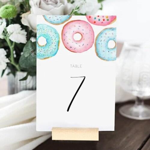 Acrylic Sign with Wooden Stand, Donuts Table Numbers, Printable Table Numbers Template, Pink and Blue, Cute Wedding Decor