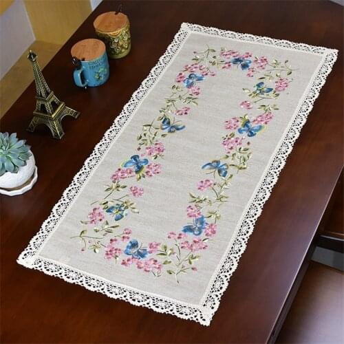 Free Shipping Cotton Natural Linen Flower Embroidery Tablecloth Cup Mat Blanker Place Wedding Living Decorate Antependium