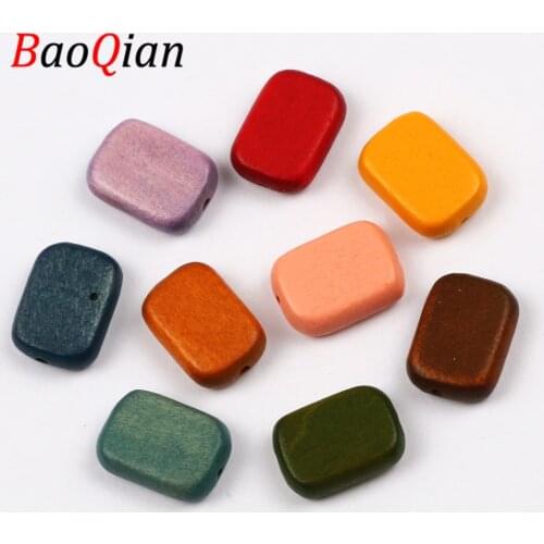 10pcs18x13mm Multicolor Natural Wood Beads Square Loose Spacer Beads Jewelry Making Diy Charm Necklace Bracelet Beaded