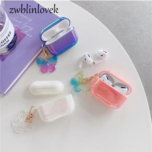 Wireless headphone keychain 3D gradient Butterfly water drop hard, headphone case for airpods 1 2 pro protective cover