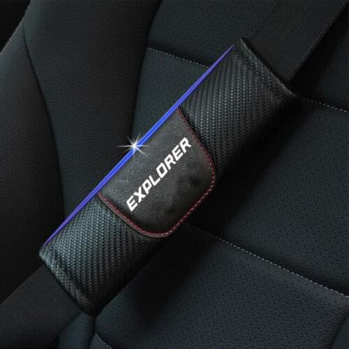For Ford Explorer 2pcs Fashion Carbon Fiber Leather Car Seat Belt Cover Car Seat Belt Shoulder Pad Car Accessories