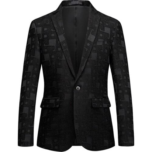 Elegant Dark Print Dinner Blazer Xadrez Masculino One Button Business Casual Mens Stylish Blazer Homme Slim Fit Prom Jacket