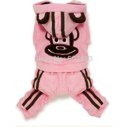 Large Big Dog Fleece Coat Four Legged Golden Retriever Winter Clothes Monkey Patch Pink Brown SZ 6 7 8