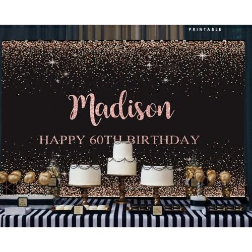 BEIPOTO Black and rose gold glitter backdrop adults party banner poster background photo studio booth props table dessert B-455