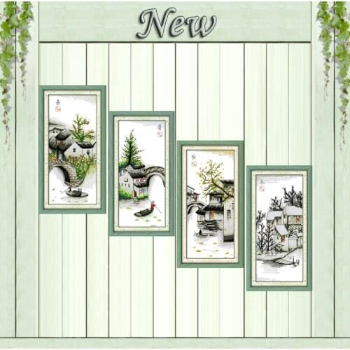 Four seasons in water village summer painting counted print on canvas DMC 11CT 14CT Cross Stitch kits embroidery needlework Sets