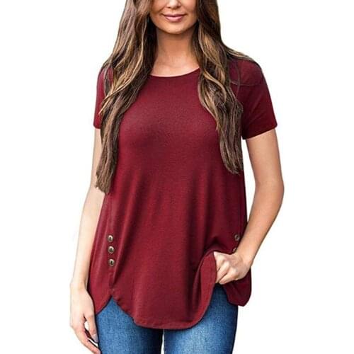 Summer Solid Color Asymmetrical Short Sleeve T Shirt Women Clothes Loose O-neck Tops Plus Size Casual Tee Shirt Femme