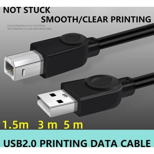 USB Printer Data Line Black Copper Core 2.0 Printing Line Square Port Transmission Conversion Line 0.5 m, 1 m, 1.5 m, 3 m, 5 m