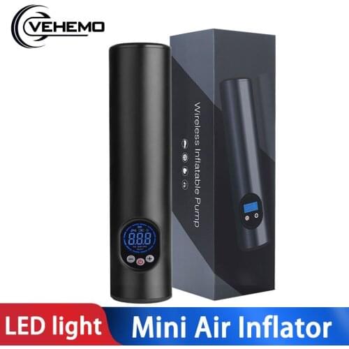 Vehemo Multi-Purpose Portable Compressor Pump Stop When Full LED Light LCD Digital 12V Automotive Mini Air Inflator Air Pump