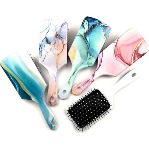 Marble Hair Comb Hairbrush Massage Paddle Brush Salon Hairdressing Straight Curly Hair Comb Girl Detangling Hair Brush