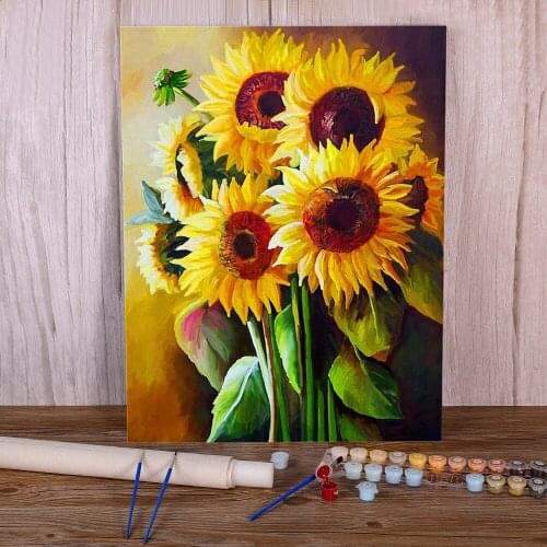 Cartoon Flowers Rose Sunflower DIY Painting By Numbers Package Acrylic Paints 40*50 Canvas Painting Paintings Handiwork