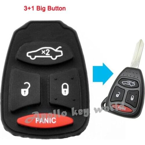 New Replacement Rubber Button Pad For Chrysler Jeep Dodge 3+1 Button Remote key (Big Button)5PCS/lot