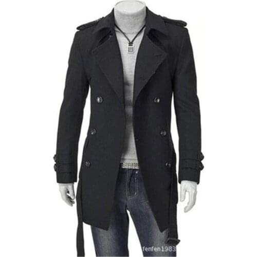New Men 's Jackets Double Platoon Buckle Clothing Men Long Coat Belt Double Breasted Trench Coat Black Grey M-3XL