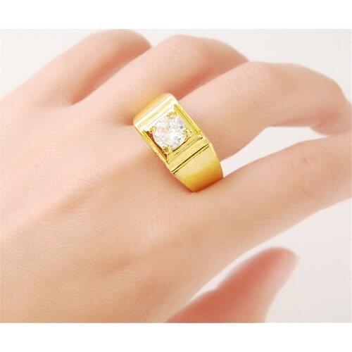 Cubic Zirconia Wedding/engagement Ring Wholesale Gold Color Simple Elegant Jewelry 24k Gold For Women Men