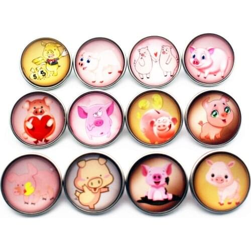 Wholesale 10pcs/lot Cute pig bordure Snap Button Glass Snap Buttons Fit bangle 18mm DIY Snap Bracelet Jewelry