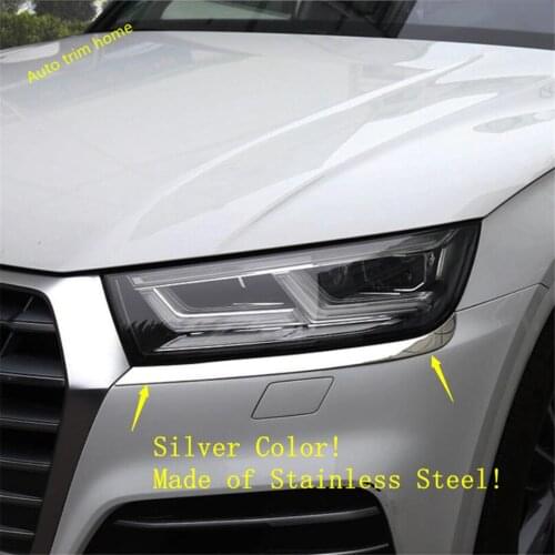 Lapetus Front Head Lights Lamps Eyelid Eyebrow Strip Cover Trim Fit For Audi Q5 2017 - 2021 Auto Accessories Stainless Steel